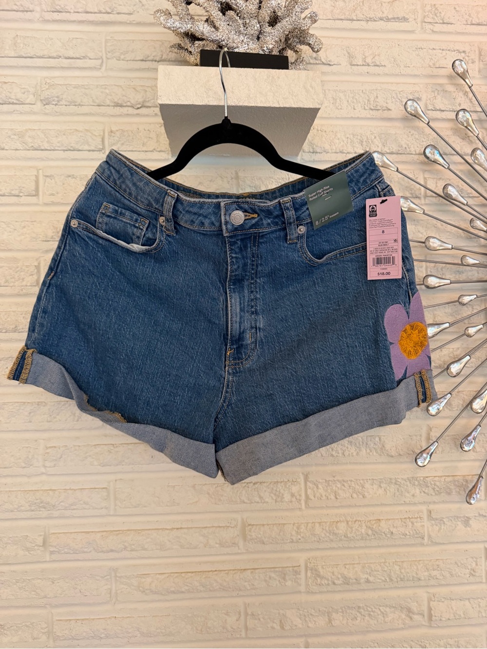 Target Blue Denim Shorts with Purple & Yellow Flower